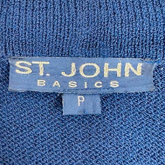 St John Open Front Cardigan Sweater Navy Knit Gold Buttons - Picture 9 of 10